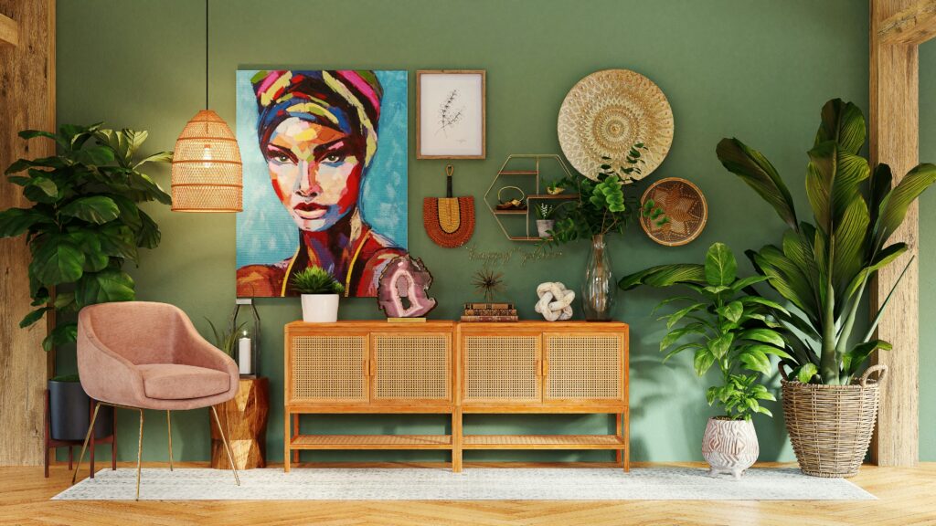 Room with selected handmade items on a sideboard